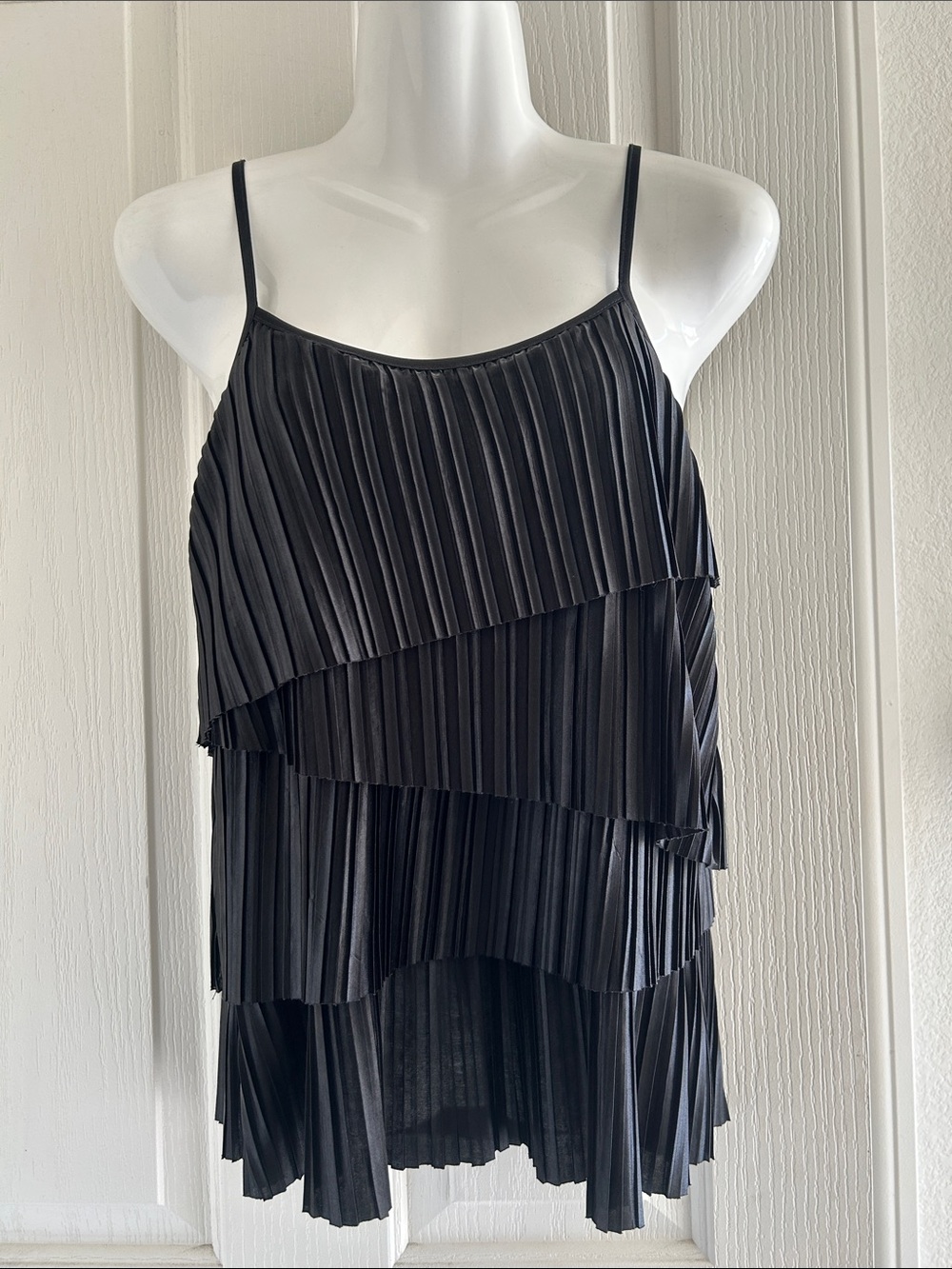 Black Pleated Tiered Spaghetti Strap Top